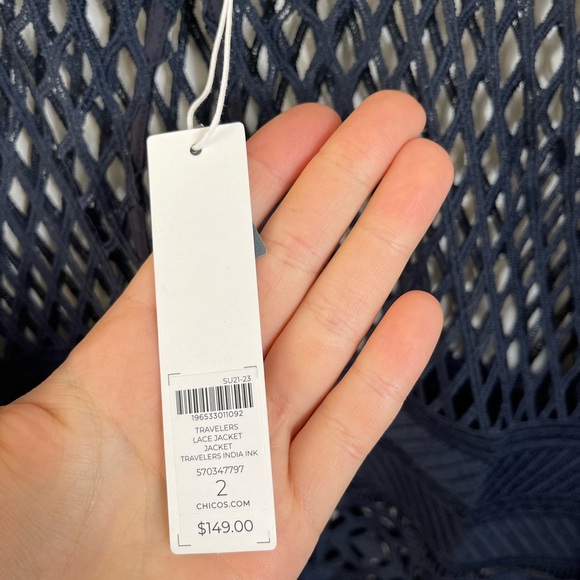 Chic Navy Lace Travelers Collection Crochet Jacket Career Events Classic Size 2 - Picture 7 of 14